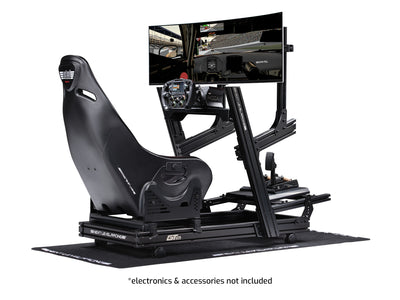 Next Level Racing ES1 Haptic Feedback Sim Racing Seat - preview gemonteerd op de Next Level Racing GT Elite Lite Wheel Plate Edition cockpits met MOZA wheelbase, stuur en pedalen
