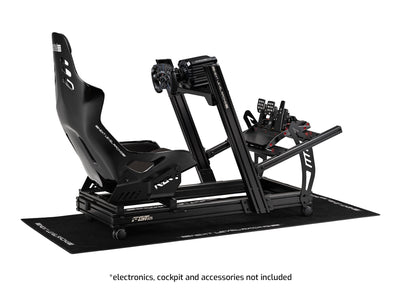Next Level Racing ES3 Elite Sim Racing Seat – Fiberglass Edition - Black - preview gemonteerd op de F-GT Elite Lite Wheel Plate Edition cockpit met een Fanatec direct drive wheelbase, stuur en load-cell pedalen