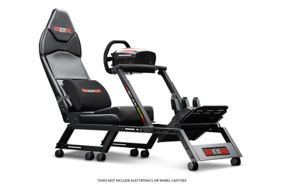 Next Level Racing F-GT Cockpit - preview met castor wheels en Thrustmaster TSXW stuursysteem en pedalen