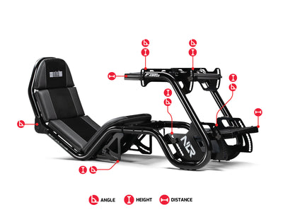 Next Level Racing – F-GT Pro Formula and GT Racing Cockpit – Black Edition - overzicht verstelbaarheid