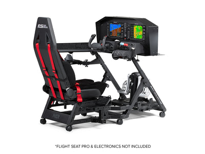 Next Level Racing Flight Stand Pro - preview met Flight Seat Pro, yoke, flaps, Thrustmaster rudder pedals en flight displays