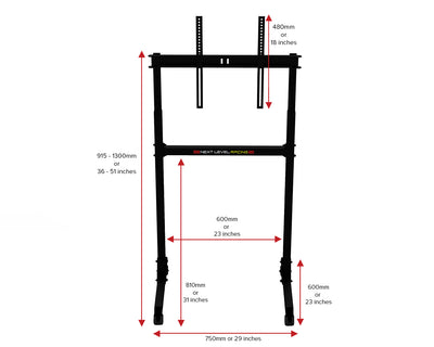 Next Level Racing Free Standing Single Monitor Stand - overzicht met afmetingen