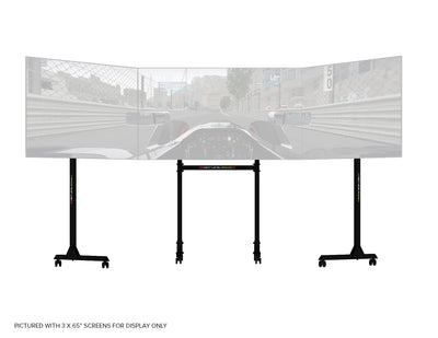 Next Level Racing Free Standing Triple Monitor Stand - preview met drie 65 inch schermen gemonteerd