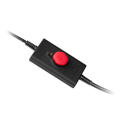 Next Level Racing HF8 Haptic Feedback Pad - close-up van de controller met een draaiknop voor intensiteit en een aan-/uitschakelaar