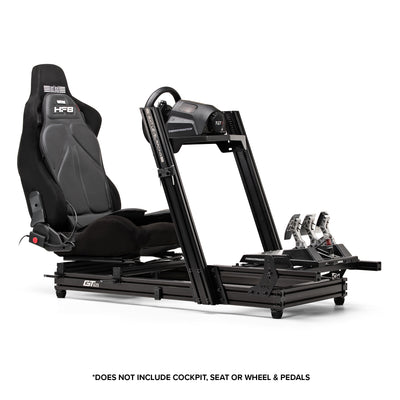 Next Level Racing HF8 Haptic Feedback Pad - preview geplaatst in een ERS1 stoel gemonteerd op de GT Elite Lite Wheel Plate Edition met de Thrustmaster T-GT 2 en TLCM load-cell pedalen