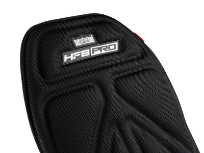 Next Level Racing HF8 Pro Haptic Feedback Pad - close-up van materiaal en HF8 PRO logo