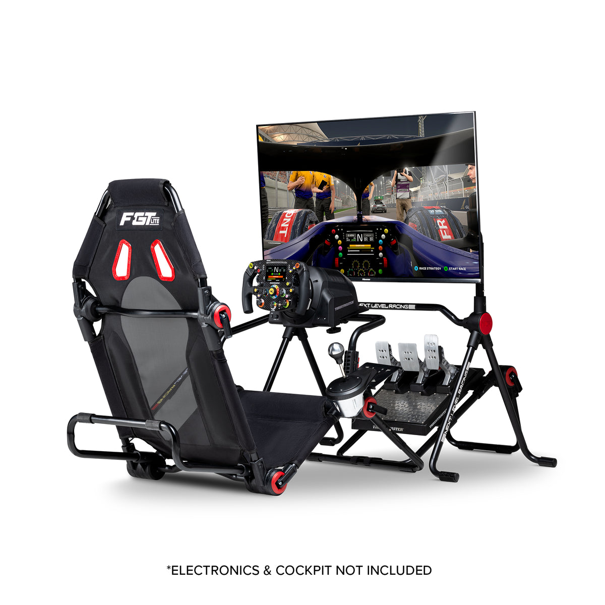 Next Level Racing Lite Free Standing Monitor Stand - preview met scherm gemonteerd en F-GT Lite cockpit