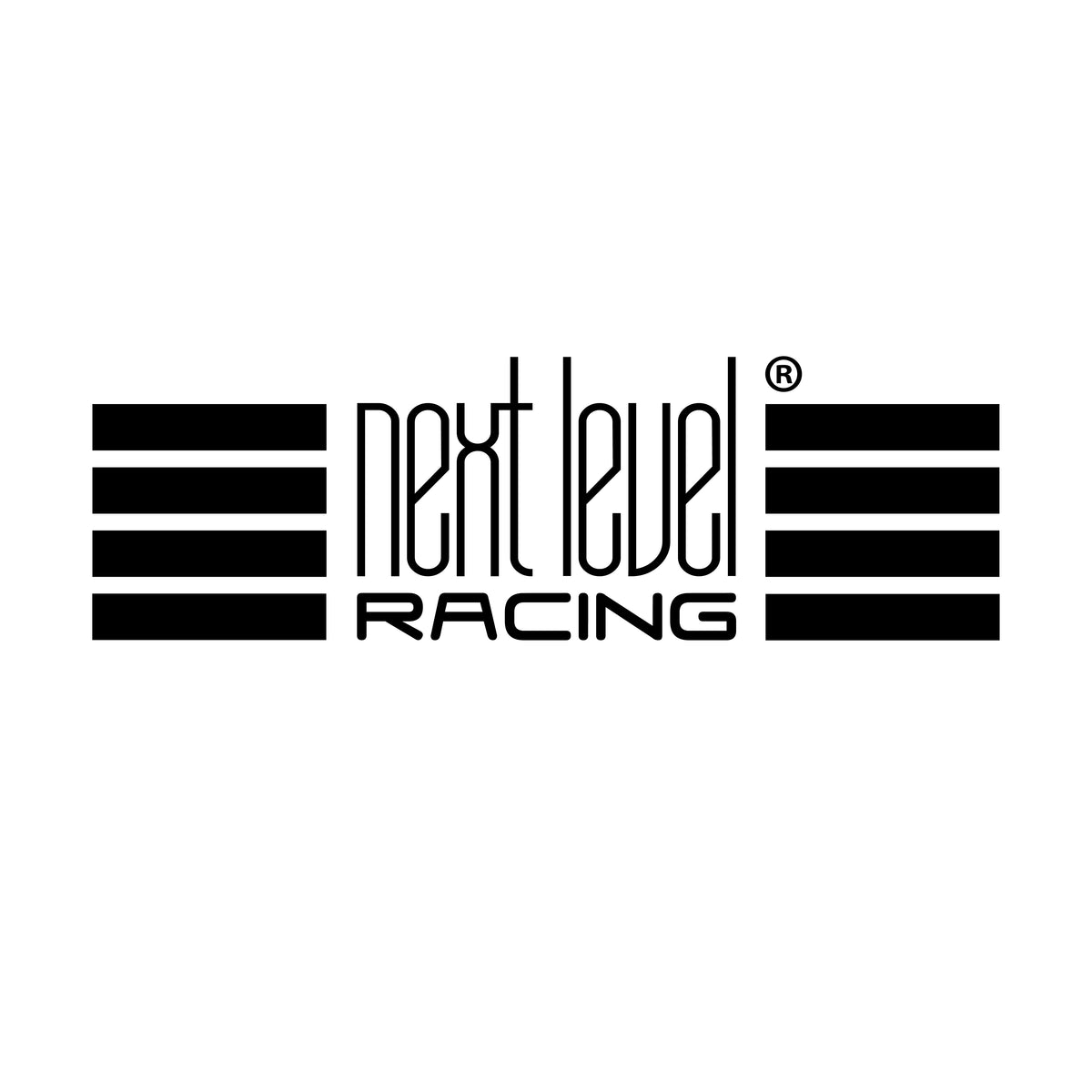 Next Level Racing logo zwart met een witte achtergrond