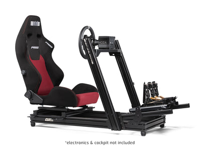 Next Level Racing PRS2 Sim Racing Seat - preview gemonteerd op een GT Elite Lite Wheel Plate Edition cockpit met een MOZA direct drive wheelbase, CS V2P stuur en CRP2 pedalen