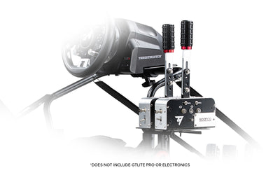 Next Level Racing Universal Handbrake Plate - preview gemonteerd op de GT Racer met twee Thrustmaster Sparco handbrake/shifters