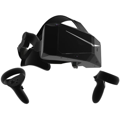 Pimax Crystal Light (Local Dimming) + Controllers - zijaanzicht van vr headset met controllers
