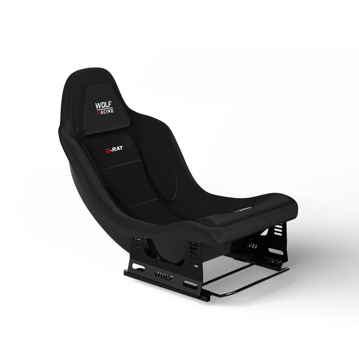 Wolf G-RAY Formula Seat - zwart vooraanzicht met seat brackets en seat slider