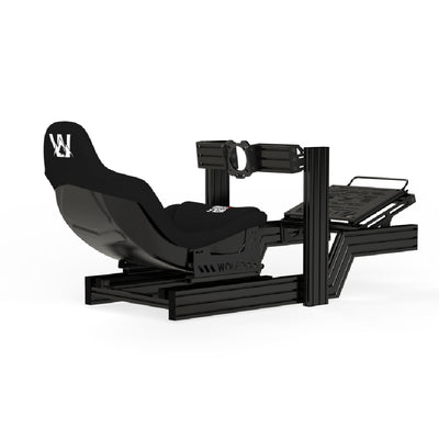 Wolf Racing Fenrir Formula Sim Rig Cockpit - met zwarte stoel en 40x120 front mount en pedaal plaat met slider