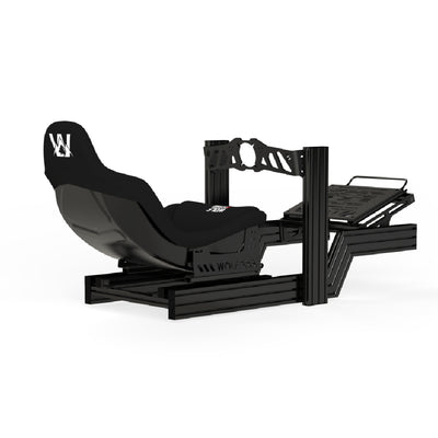 Wolf Racing Fenrir Formula Sim Rig Cockpit - met zwarte stoel en reguliere front mount en pedaal plaat met slider