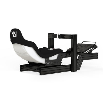 Wolf Racing Fenrir Formula Sim Rig Cockpit - met een witte stoel en Fanatec CSL DD side mount en pedaal plaat met slider
