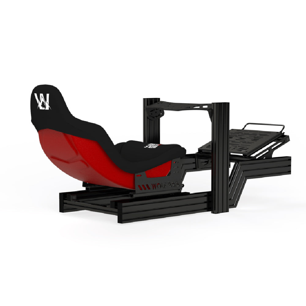 Wolf Racing Fenrir Formula Sim Rig Cockpit - met een rode stoel en wheelplate en pedaal plaat met slider