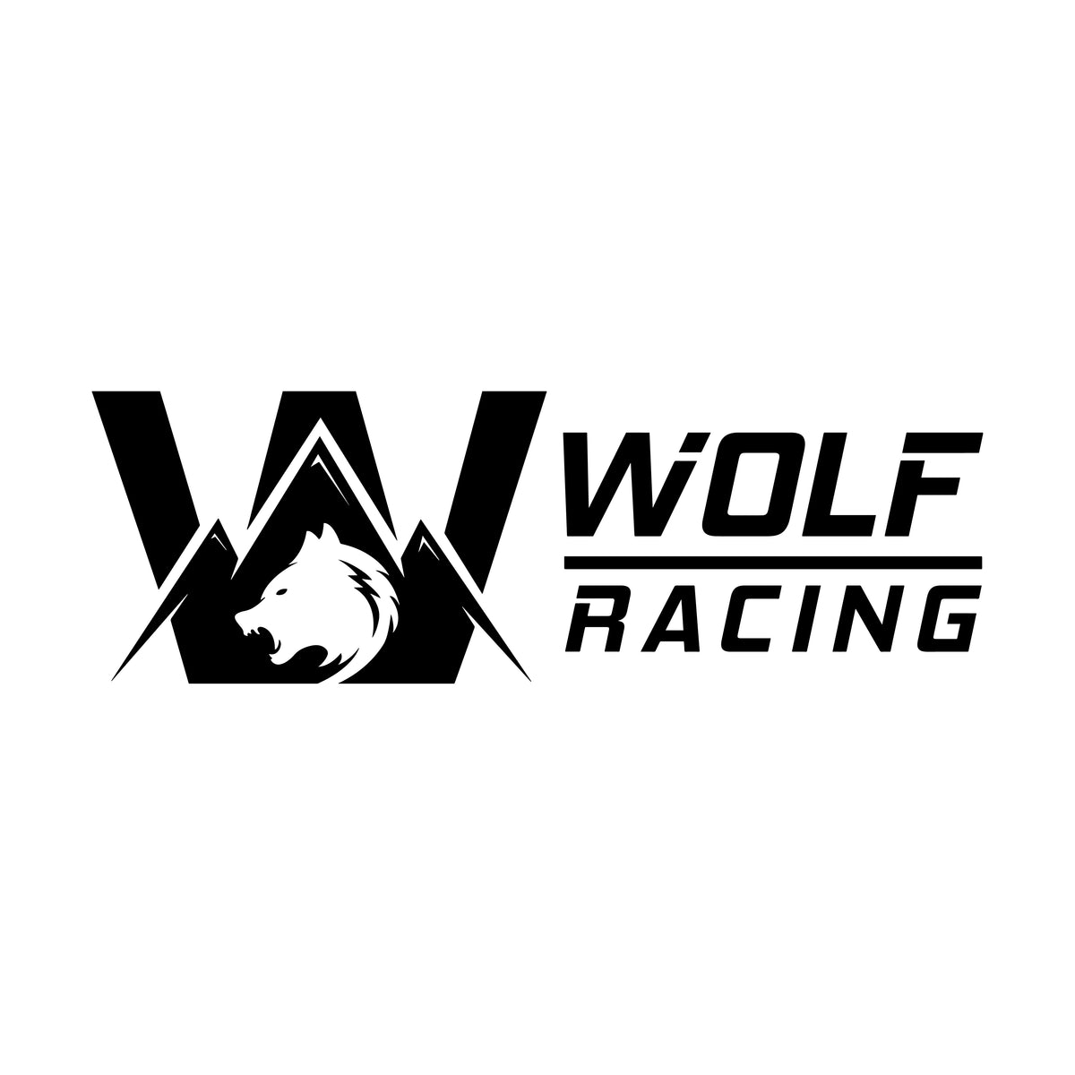 Wolf Racing logo zwart met een witte achtergrond