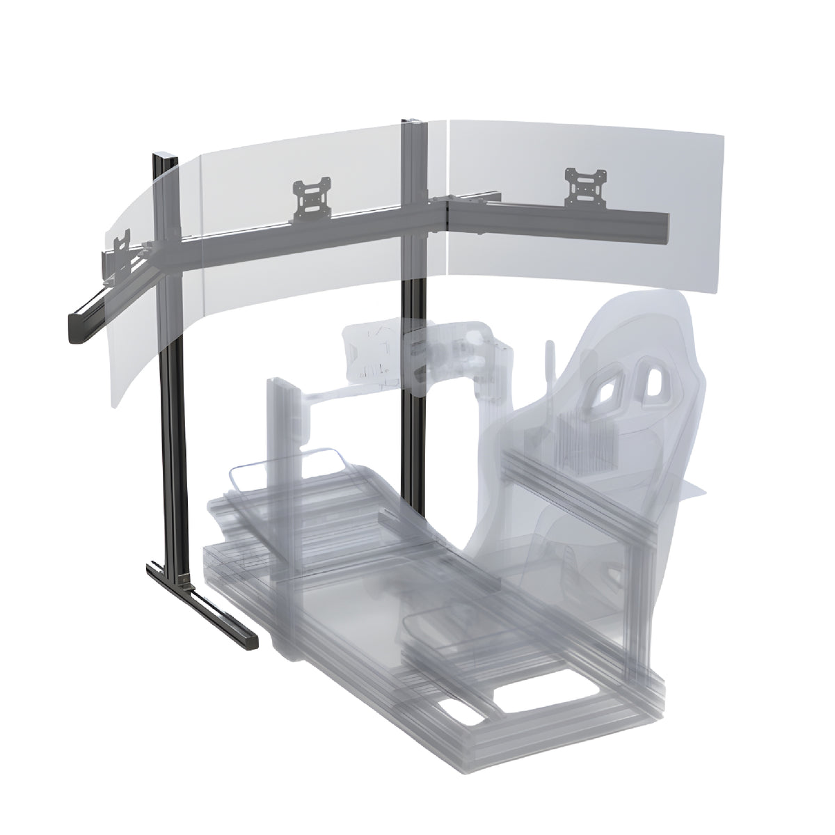 Wolf Racing Triple Monitor Stand - preview met 3 schermen en Wolf Racing sim rig